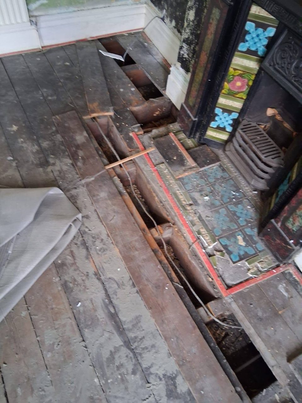 Floors lifted for the full rewire and new heating
