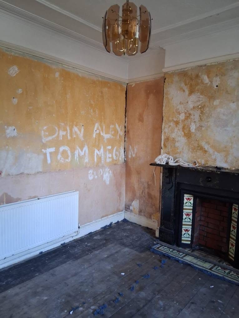 Reception room stripped back to bare plaster